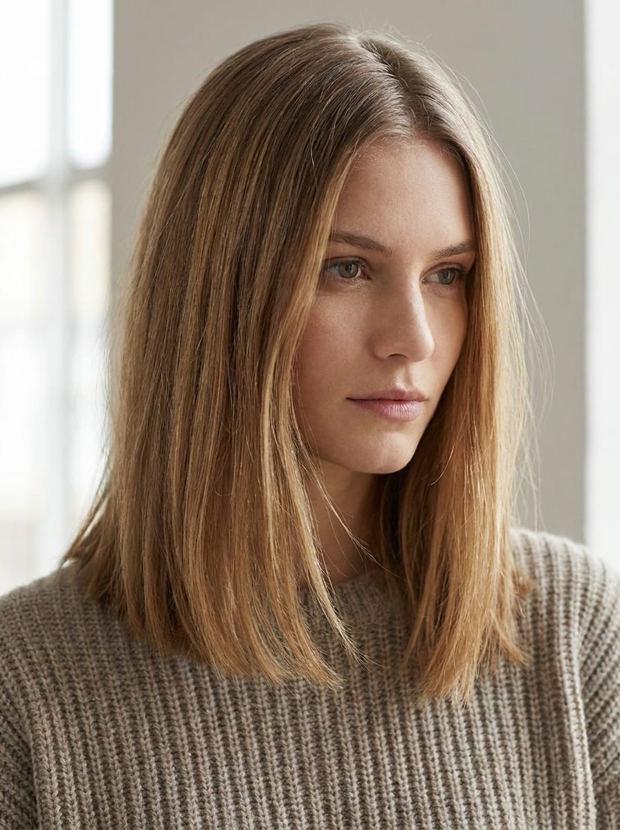 Mittellange Frisur mit Seitenscheitel für feines Haar - Mittellange Frisuren mit Seitenscheitel